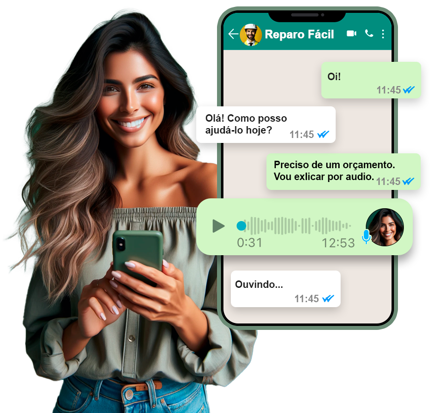 Mulher gerenciando atendimento pelo WhatsApp